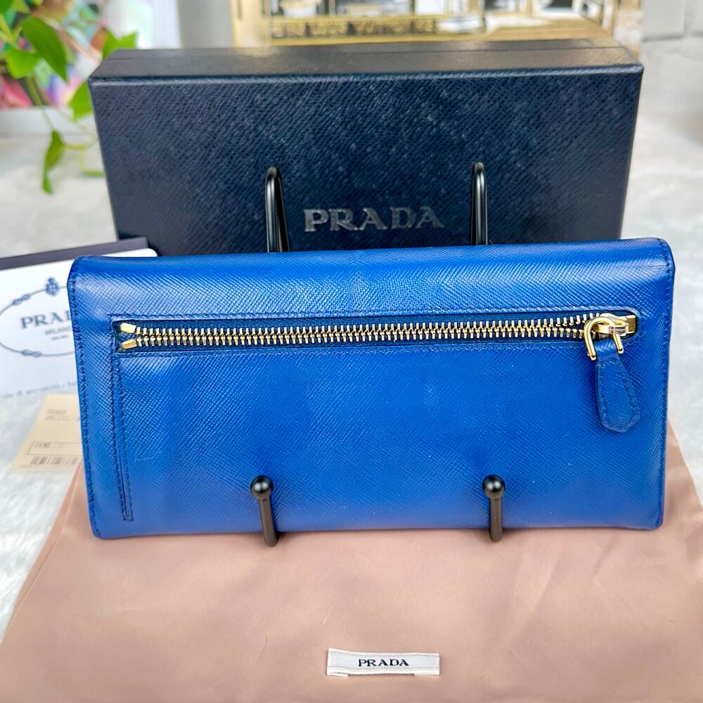 Prada Long Wallet Blue Saffiano Leather NICE Used with box Cute! - Picture 2 of 16